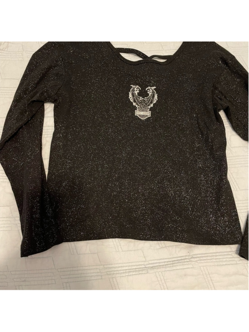 Harley Davidson Black glitter Sparkle Long-Sleeve Women's Top with Crest street